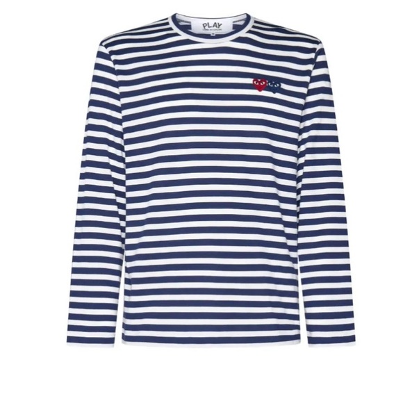 Comme des Garcons PLAY Tops - Comme des Garcons PLAY Navy and White Striped Long Sleeve Tee